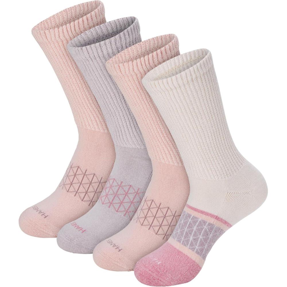imageHanes womens Nonbinding Crew Socks Absolute Wellness Nonrestrictive Cushioned Socks for Women 4packFashion PinkTanGreen