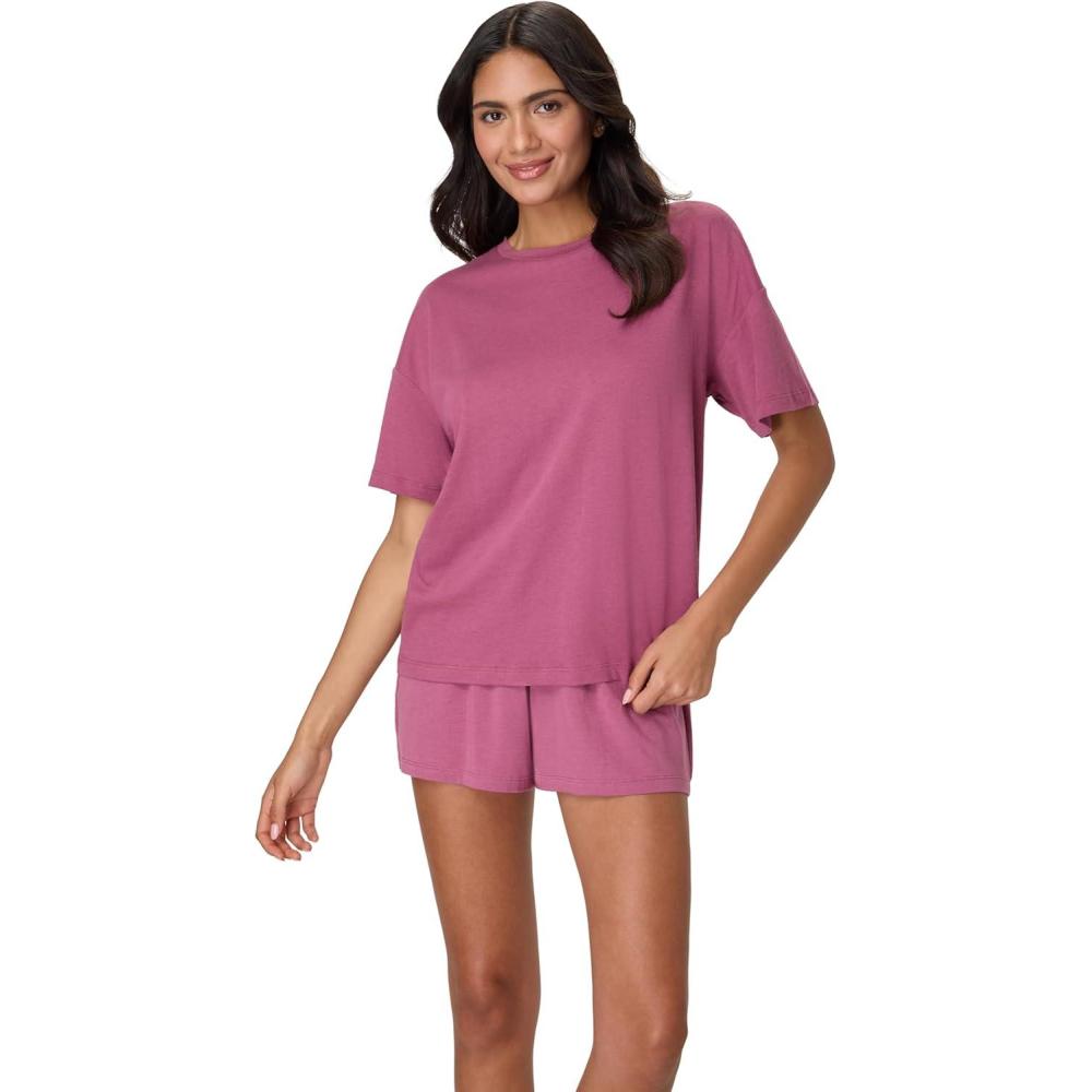 imageHanes womens Originals 2 Piece Lounge Set Comfywear Supersoft Boxy Tshirt ampamp Sleep Shorts Loungewear SetMauve MoodMauve Mood