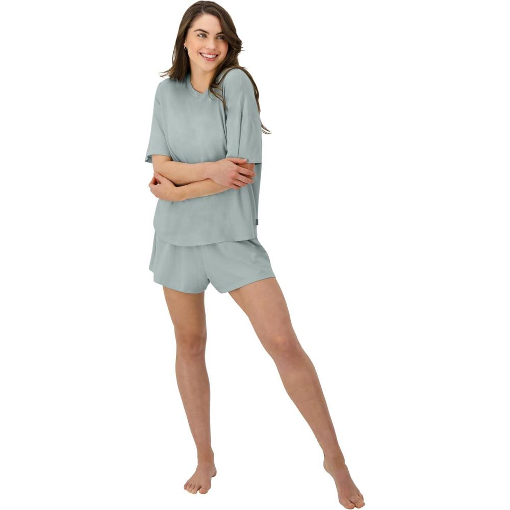 imageHanes womens Originals 2 Piece Lounge Set Comfywear Supersoft Boxy Tshirt ampamp Sleep Shorts Loungewear SetSoft CeladonSoft Celadon