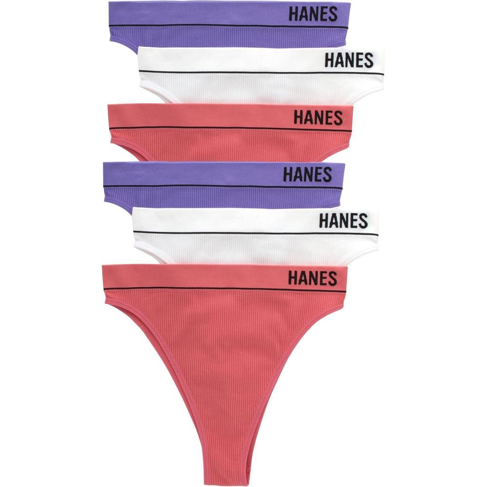 imageHanes womens Originals Seamless Rib Hirise Cheeky Panties Pack Assorted Colors 6packBriefsWhiteLively LavenderPink Begonia