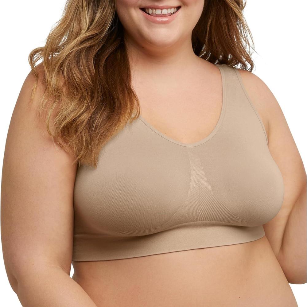 imageJUST MY SIZE Hanes Womens Seamless Bralette Pure Comfort Light Support Pullover Bra Plus SizesNude