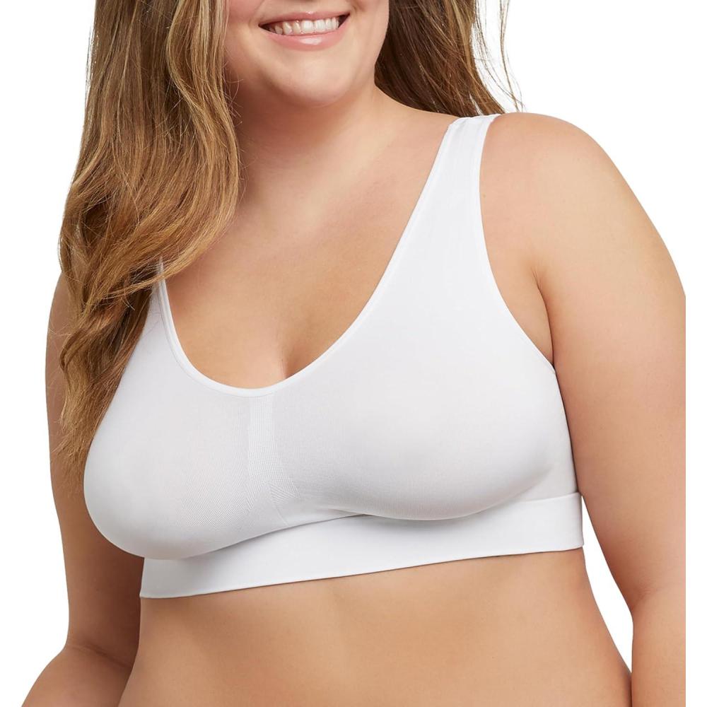 imageJUST MY SIZE Hanes Womens Seamless Bralette Pure Comfort Light Support Pullover Bra Plus SizesWhite