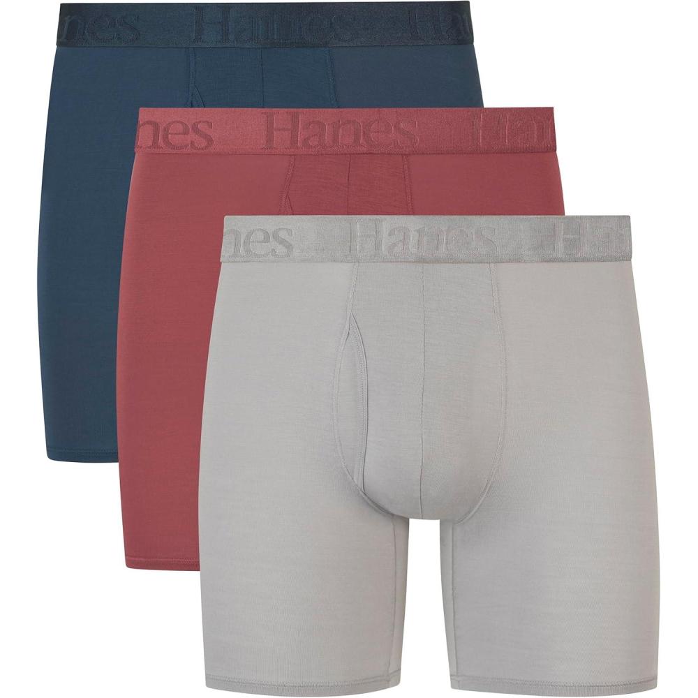 imageMens Originals Boxer Briefs ampamp Trunks Supersoft Bamboo from Viscose Underwear 3PackRegular Leg  Blue  Grey  Red  3 Pack