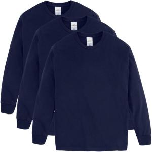 Hanes Boys ComfortSoft Long-Sleeve T-Shirt Pack, Cotton Tees for Boys, 3-Pack(Navy)