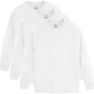 Hanes Boys ComfortSoft Long-Sleeve T-Shirt Pack, Cotton Tees for Boys, 3-Pack(White)