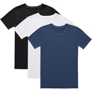 Hanes Boys’ Originals T-Shirt Pack, Supersoft Undershirts For Boys’, Moisture-Wicking, 3-Pack(Black/White/Blue 3-pack)
