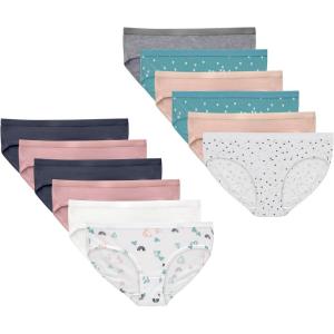 Hanes Brief Underwear, Stretch Cotton Panties for Girls, Assorted, 12-Pack(Grey  Pink  Nude  Grey  White  Dot Prints  Heart Print)