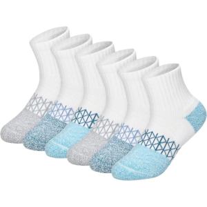 Hanes Cushioned Ankle, Absolute Active Quarter Socks for Boys, Moisture-Wicking, 4-Pairs(White/Blue)
