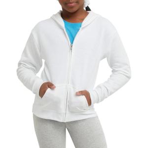 Hanes Girls’ Comfortsoft Ecosmart Full-Zip Hoodie(White)