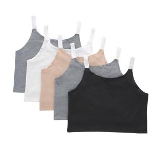 Hanes Girls’ Originals Crop Cami Pack, Moisture Wicking Cotton Blend Tank, 5-Pack(Beige  Grey  Black)