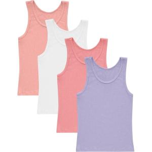 Hanes Girl’s Originals Tank Pack, Supersoft Tank Top for Girls, Modal Stretch Rib Tanks, 4-Pack(Pink/White/Coral/Violet 4-pack)
