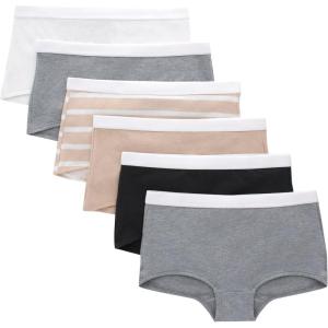 Hanes Girls’ Originals Underwear, Stretch Cotton Boyshorts, Hipster, Bikini Panties, 6-Pack(Beige/Grey/Black)