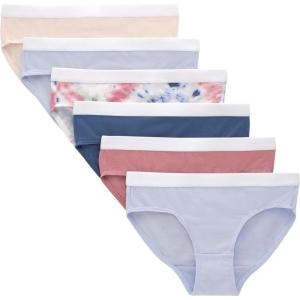 Hanes Girls’ Originals Underwear, Stretch Cotton Boyshorts, Hipster, Bikini Panties, 6-Pack(Ivory/Blue/Pink/Tie Dye Print)