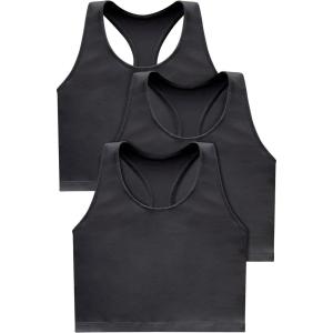 Hanes Light Workout, 3-Pack, Stretch-Cotton Cropped Yoga Tank Tops for Women with Built-in Bra(Black/Black/Black)