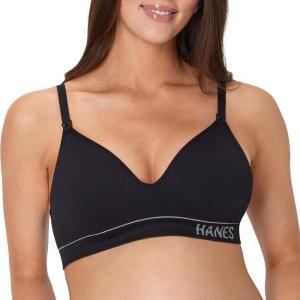 Hanes Maternity Bra, Seamless Wireless Nursing Bralette for Women, Adjustable Straps(Black)