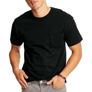 Hanes Mens Beefy-t Pocket, Heavyweight Cotton Pocket Tee for Men, Full-Cut T-Shirt, 1 Or 2 Pack(Black – 1 Pack)