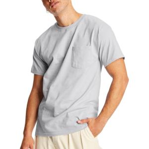 Hanes Mens Beefy-t Pocket, Heavyweight Cotton Pocket Tee for Men, Full-Cut T-Shirt, 1 Or 2 Pack(Light Steel – 1 Pack)