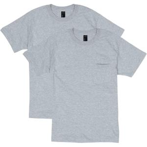 Hanes Mens Beefy-t Pocket, Heavyweight Cotton Pocket Tee for Men, Full-Cut T-Shirt, 1 Or 2 Pack(Light Steel – 2 Pack)