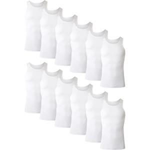 Hanes Men’s FreshIQ Odor Control ComfortSoft Moisture Wicking Tagless Tank Undershirts(White – 12 Pack)