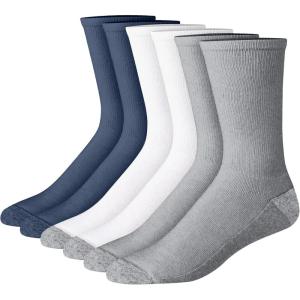 Hanes Men’s Max Cushioned Crew Socks, Moisture-Wicking with Odor Control, Multipack(Navy/White/Gray – 6 Pack)