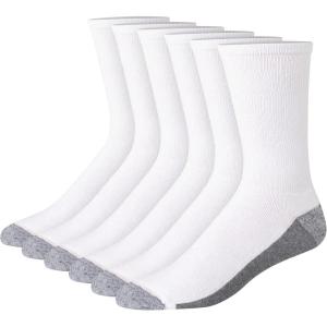 Hanes Men’s Max Cushioned Crew Socks, Moisture-Wicking with Odor Control, Multipack(White/Grey Foot Bottom – 6 Pack)