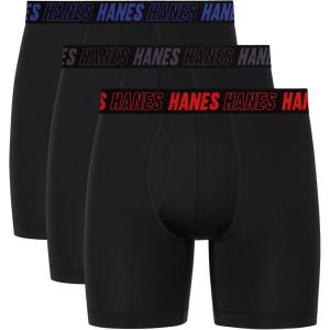 Hanes Men’s Moves Anti-Chafe Undewear Boxer Briefs Pack, Total Support Pouch, Cooling (Trunks Avail.)(Black)