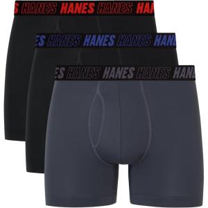 Hanes Men’s Moves Anti-Chafe Undewear Boxer Briefs Pack, Total Support Pouch, Cooling (Trunks Avail.)(Grey/Black)