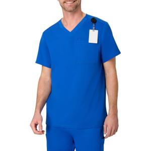 Hanes Mens Scrubs Healthcare Top, Scrub Shirt for Men, Moisture-Wicking & Odor Control, One Pocket(Royal Blue)