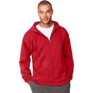 Hanes Men’s Ultimate Full-Zip Hoodie, Men’s Hooded Fleece Sweatshirt with Zipper(Red)