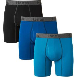 Hanes Men’s Underwear Boxer Briefs or Long-Leg Boxer Briefs Pack, 3 Pack, No-Ride-Up, Stretch-Cotton Men Clothing(Blue/Black)