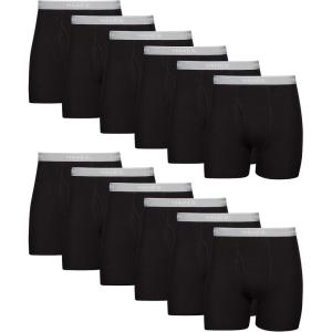 Hanes Men’s Underwear, Cotton Boxer Briefs, Moisture-Wicking, Assorted Solids, 12-Pack(Black – 12 Pack)