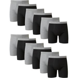 Hanes Men’s Underwear, Cotton Boxer Briefs, Moisture-Wicking, Assorted Solids, 12-Pack(Black/Gray – 12 Pack)