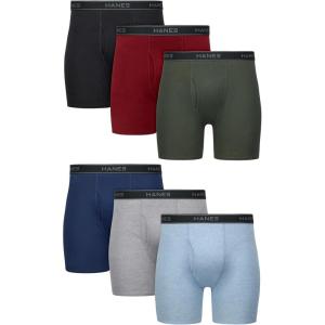 Hanes Men’s Underwear, Cotton Boxer Briefs, Moisture-Wicking, Assorted Solids, 12-Pack(Heather Blue/Red/Black – 6 Pack)