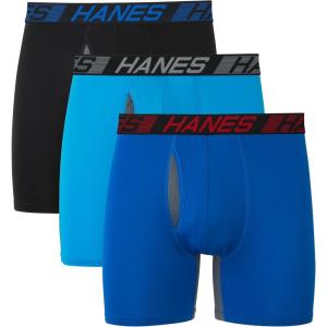Hanes Men’s Underwear Pack, 3-Pack, Total Support Pouch Boxer Briefs or Trunks, Moisture-Wicking Underwear for Men(Awesome Blue/Palatinate Blue/Black)