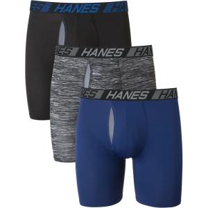 Hanes Men’s Underwear Pack, 3-Pack, Total Support Pouch Boxer Briefs or Trunks, Moisture-Wicking Underwear for Men(Blue/Grey/Black)