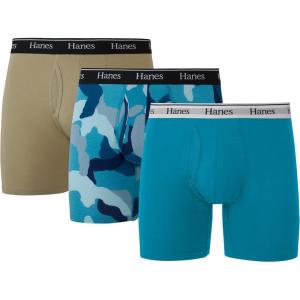 Hanes Originals Men’s Boxer Briefs & Trunks, Stretch Cotton Moisture-Wicking Underwear, Modern Fit Low Rise, Multipacks(Regular Leg – Blue Camo/Khaki – 3 Pack)
