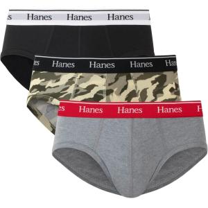 Hanes Originals Stretch Cotton Briefs Pack, Moisture-Wicking Underwear for Men, 3-Pack(Black/Concrete Heather/Camo)