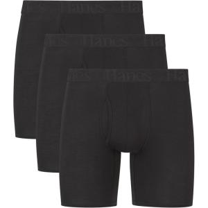 Hanes Originals Supersoft Boxer Briefs, Viscose from Bamboo Men’s Underwear, Solids & Prints, 3-Pack(Black)