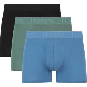 Hanes Originals Supersoft Boxer Briefs, Viscose from Bamboo Men’s Underwear, Solids & Prints, 3-Pack(Black/Green/Blue)