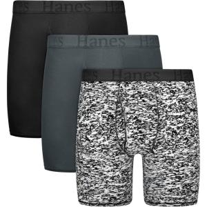 Hanes Originals Supersoft Boxer Briefs, Viscose from Bamboo Men’s Underwear, Solids & Prints, 3-Pack(Black/Grey)