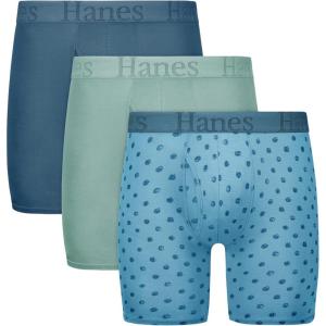 Hanes Originals Supersoft Boxer Briefs, Viscose from Bamboo Men’s Underwear, Solids & Prints, 3-Pack(Blue/Green)