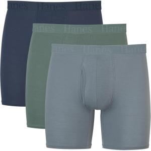 Hanes Originals Supersoft Boxer Briefs, Viscose from Bamboo Men’s Underwear, Solids & Prints, 3-Pack(Grey/Green/Navy)