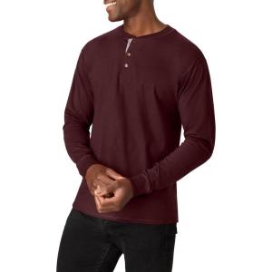 Hanes T Beefyt Henley, Men’s Cotton Long Sleeve Shirts(Mulled Berry)