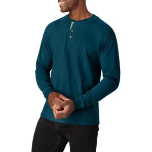 Hanes T Beefyt Henley, Men’s Cotton Long Sleeve Shirts(Petro Teal)