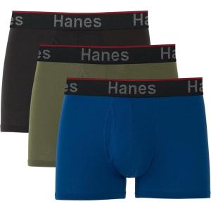 Hanes Total Support Pouch Men’s Boxer Brief Underwear, Anti-Chafing, Moisture-Wicking Odor Control, 3-Pack (Reg or Long Leg)(Black/Blue)