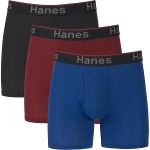 Hanes Total Support Pouch Men’s Boxer Brief Underwear, Anti-Chafing, Moisture-Wicking Odor Control, 3-Pack (Reg or Long Leg)(Blue/Red/Black)