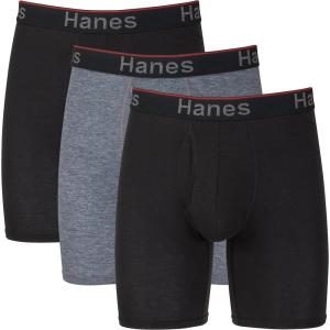 Hanes Total Support Pouch Men’s Boxer Brief Underwear, Anti-Chafing, Moisture-Wicking Odor Control, 3-Pack (Reg or Long Leg)(Grey/Black)