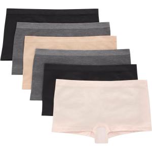 Hanes Tween Girls Underwear, Seamless Girls Panties, Boyshort & Hipster, Assorted Colors, 6-Pack(Ivory/Beige/Grey/Black – 6 Pack)