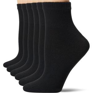 Hanes Ultimate womens Ankle Socks, Comfort Toe Seamed, White & Black Available, 6-pack(Black – 6 Pack)