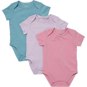 Hanes Unisex Baby Pure Comfort Short Sleeve Bodysuits, Infant Bodysuits, Boys & Girls, 3-pack(Blue/Rose/Purple)